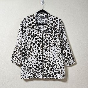 Chicos Additions Jacket Womens 3 Animal Print 3/4 Sleeve Stretch Zip Up Pockets